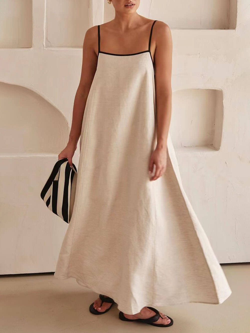 A-Line Summer Vibe Dress with Contrasting Suspender Straps