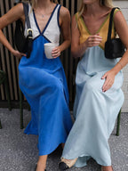 V-Neck Color-Block Chic Dress with Contrasting Panels