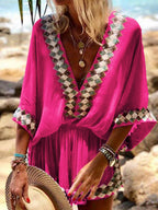 Boho-Chic Beach Print Kimono Romper