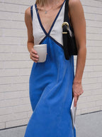 V-Neck Color-Block Chic Dress with Contrasting Panels