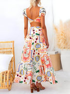 Summer Wrap Skirt with Printed Top - Two-Piece Set