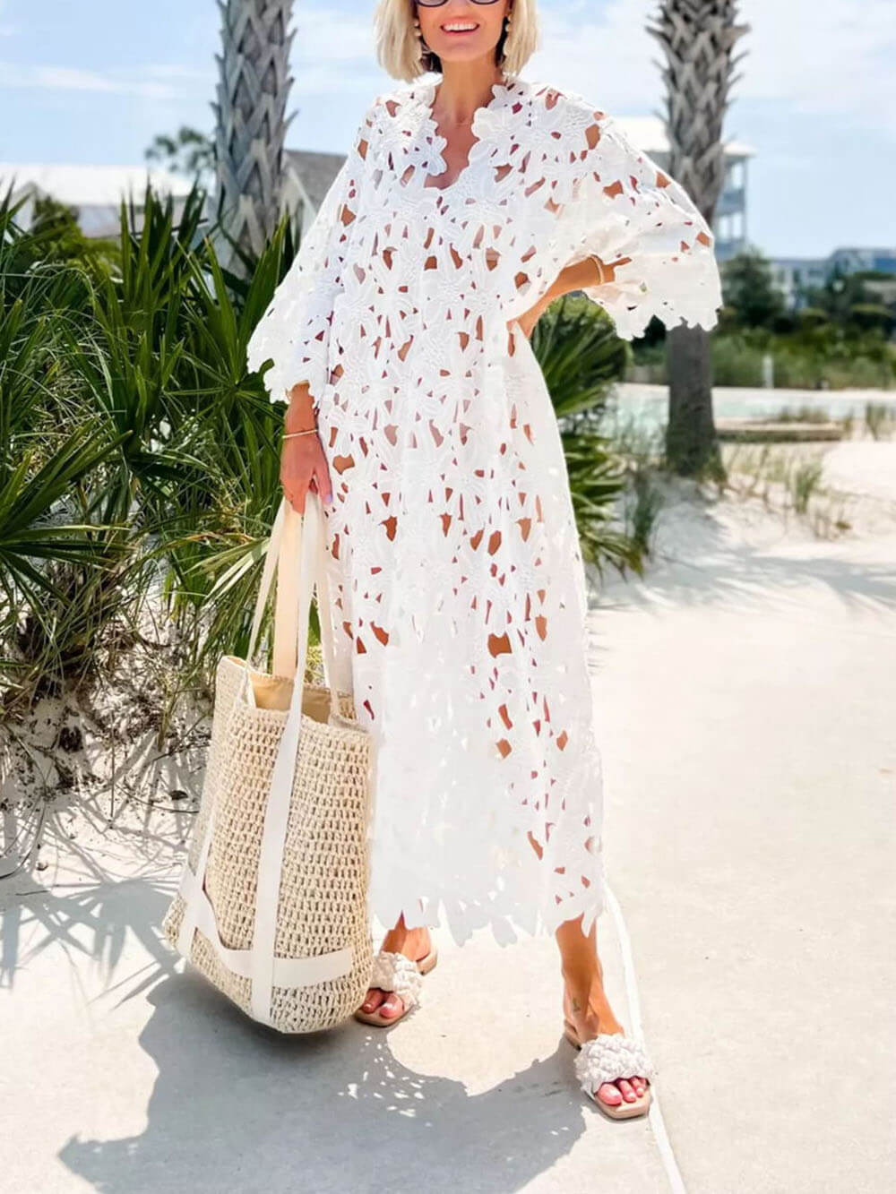 Lace-Detail Beach Cover-Up Midi Dress
