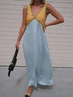 V-Neck Color-Block Chic Dress with Contrasting Panels