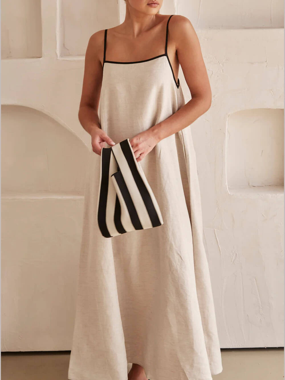 A-Line Summer Vibe Dress with Contrasting Suspender Straps