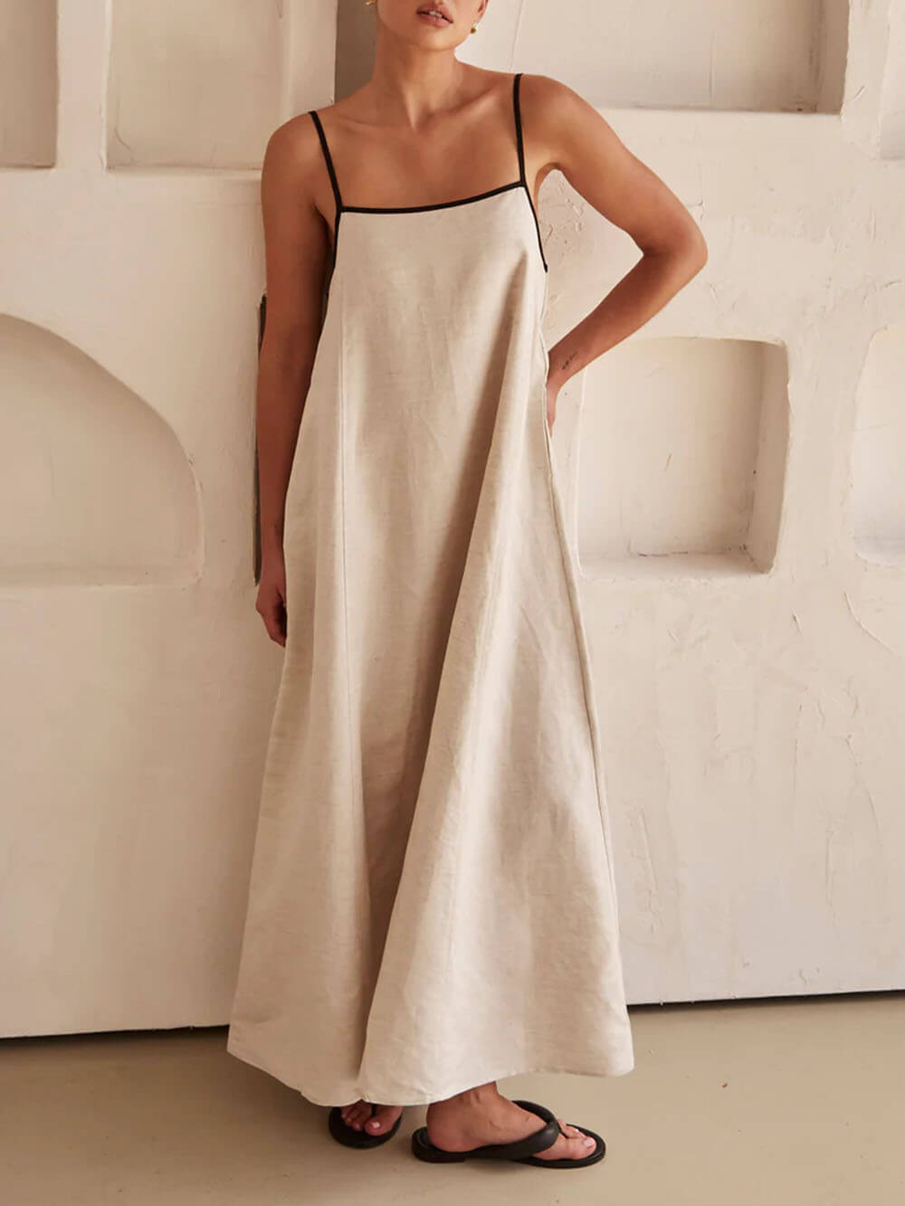 A-Line Summer Vibe Dress with Contrasting Suspender Straps