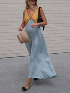 V-Neck Color-Block Chic Dress with Contrasting Panels