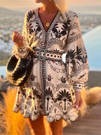 Chic Printed Beach Dress - Loose-Fit Mini