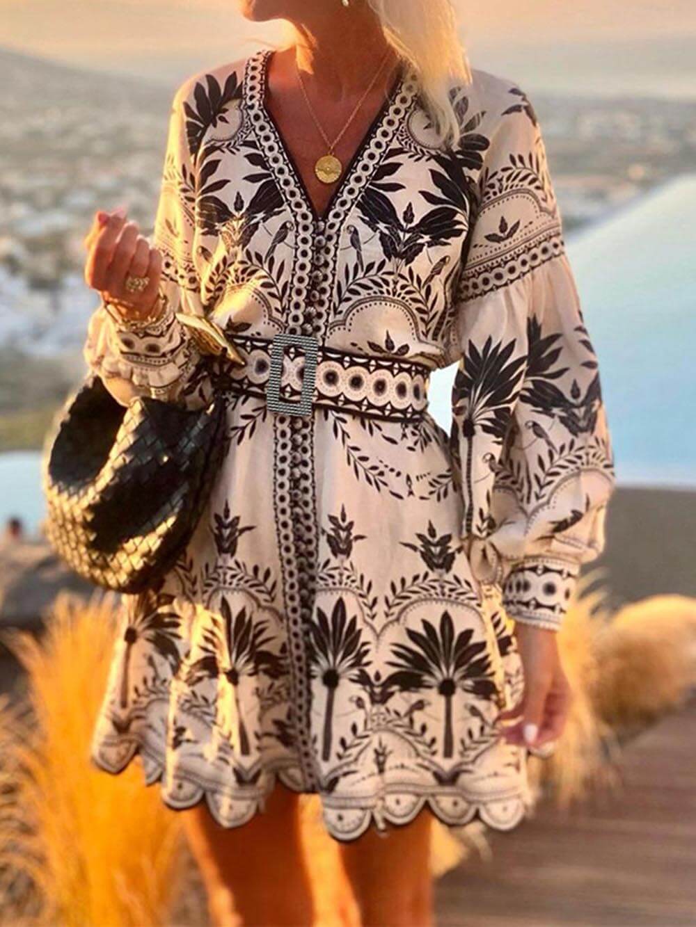 Chic Printed Beach Dress - Loose-Fit Mini
