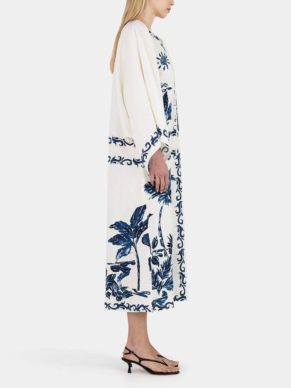 Vintage Hawaiian-Print Sequined Oversized Midi Dress with Relaxed Fit