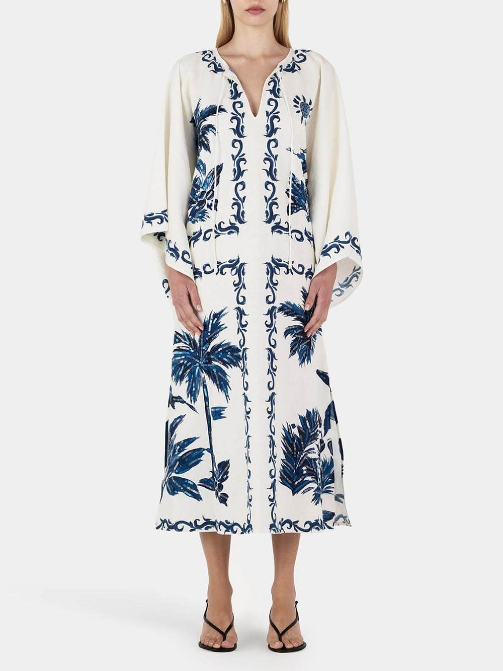 Vintage Hawaiian-Print Sequined Oversized Midi Dress with Relaxed Fit