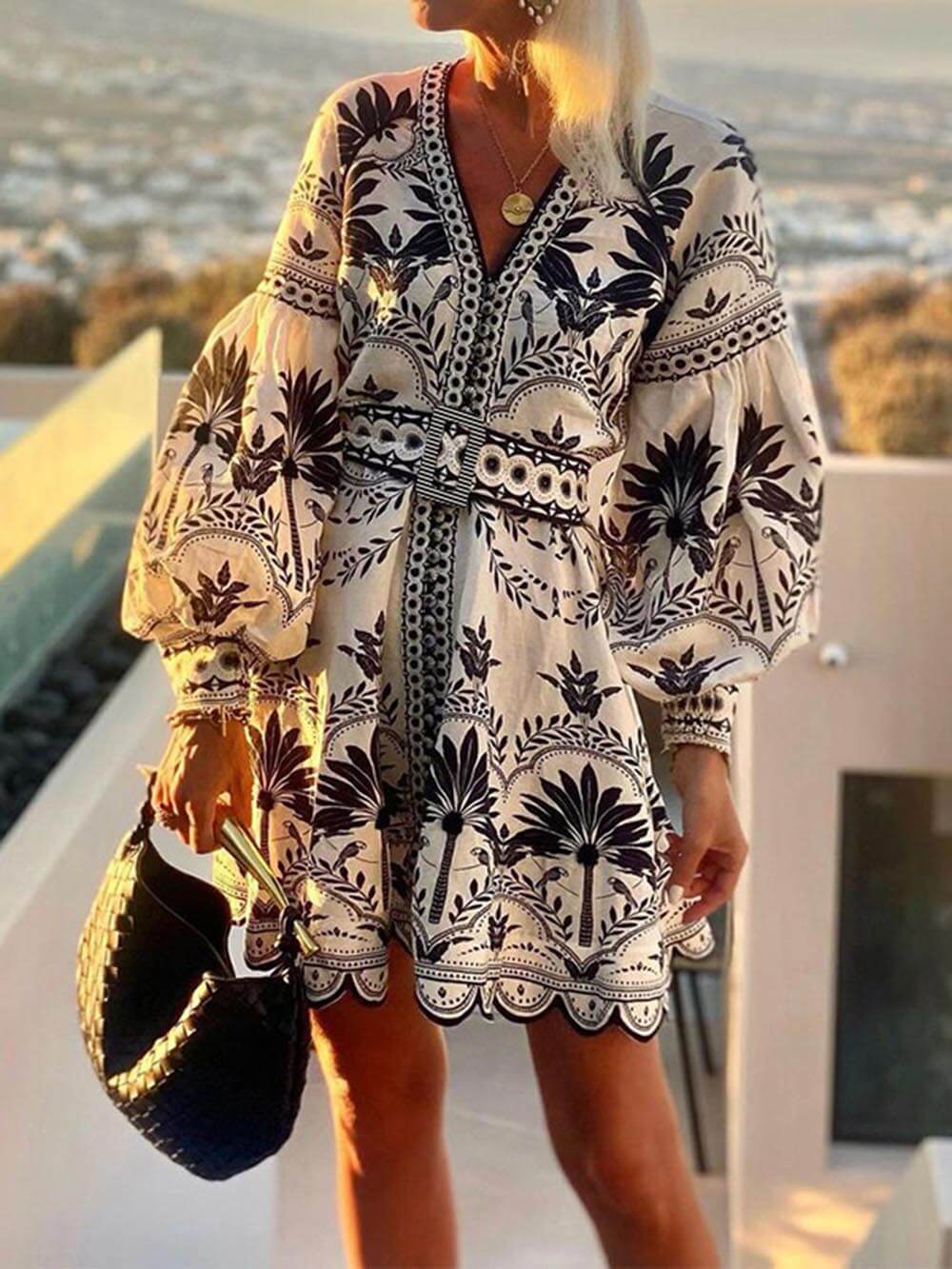 Chic Printed Beach Dress - Loose-Fit Mini