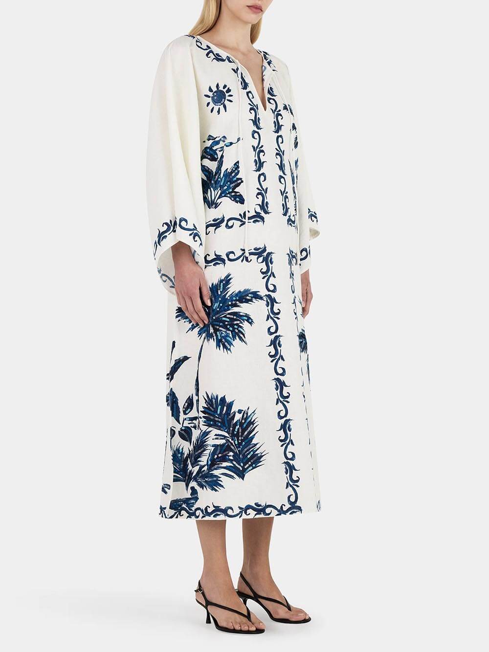 Vintage Hawaiian-Print Sequined Oversized Midi Dress with Relaxed Fit