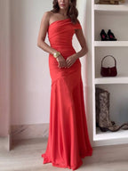 Effortless Elegance Mesh Off-Shoulder Ruched Stretch Maxi Dress