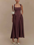Retro-Chic Minimalist Square-Neck Dress