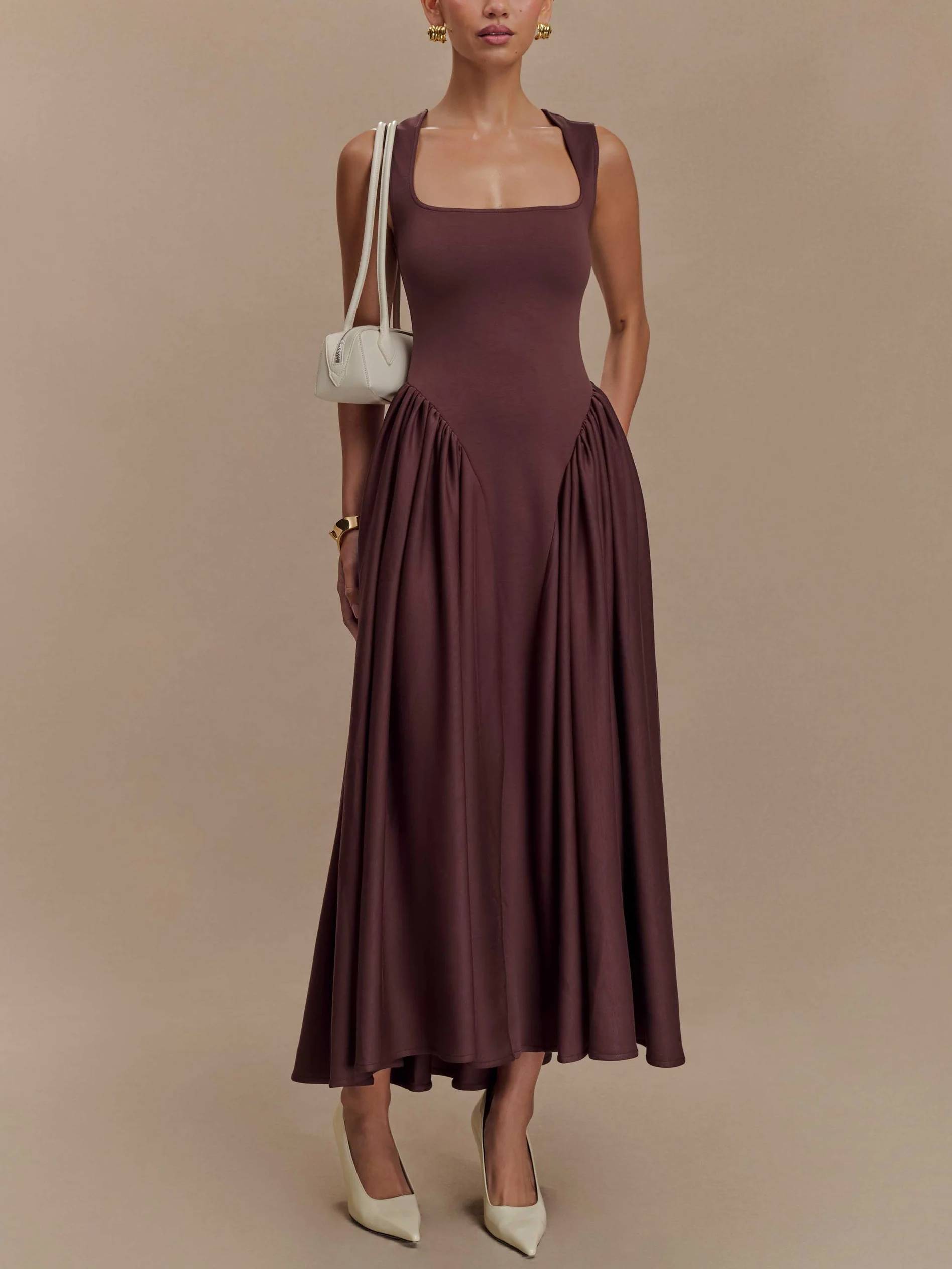 Retro-Chic Minimalist Square-Neck Dress