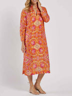 Printed Midi Dress with Stand Collar