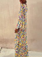 Casual Holiday Off-Shoulder Maxi Dress with Ink-Dye Print