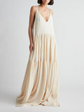 Summer Vacation Deep-V Neckline Strappy Maxi Dress - Breezy, Beach-Ready Style