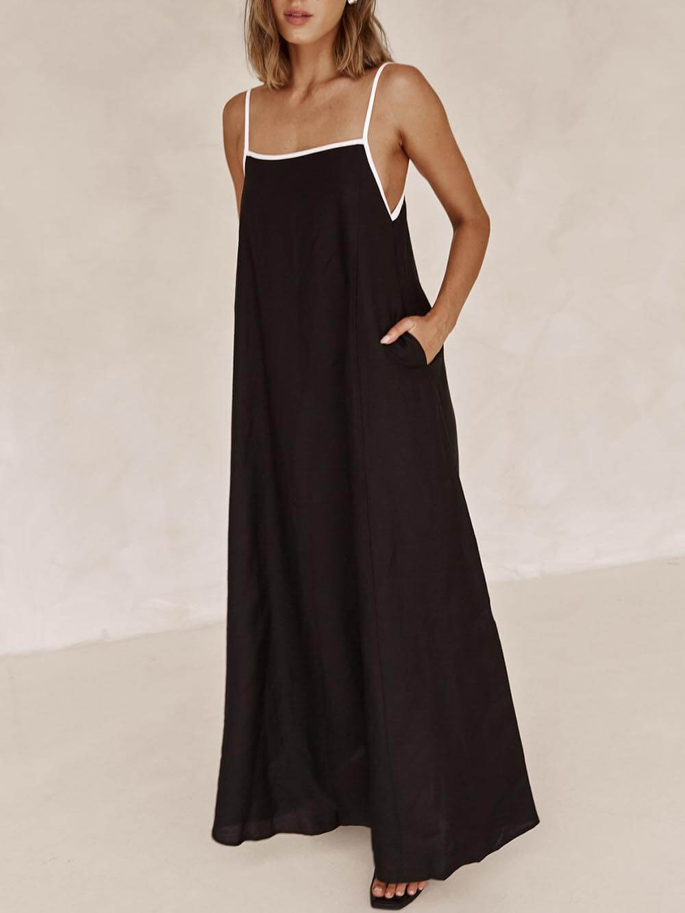 A-Line Summer Vibe Dress with Contrasting Suspender Straps