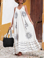 One-of-a-Kind Ethnic Print V-Neck Dress Under The Sun