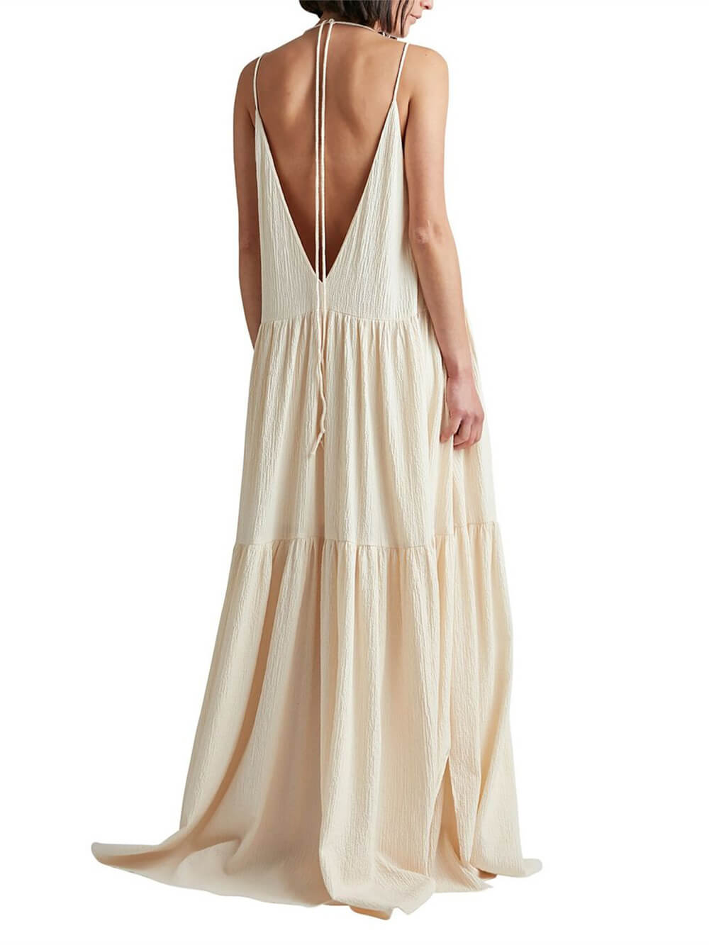 Summer Vacation Deep-V Neckline Strappy Maxi Dress - Breezy, Beach-Ready Style