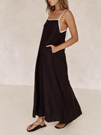A-Line Summer Vibe Dress with Contrasting Suspender Straps