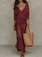 Isla Satin Midi Dress & Sweater