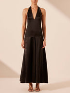 Glamorous Deep-V Neck Halter Maxi Dress