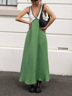 V-Neck Color-Block Chic Dress with Contrasting Panels