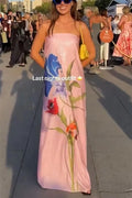 Glam Night Sequin Floral Print Off-Shoulder A-Line Maxi Dress