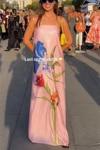 Glam Night Sequin Floral Print Off-Shoulder A-Line Maxi Dress