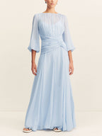 Chic High-Neck Maxi Dress with Dramatic Balloon Sleeves