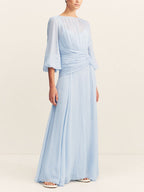 Chic High-Neck Maxi Dress with Dramatic Balloon Sleeves