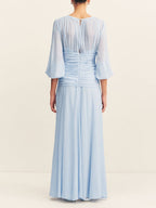 Chic High-Neck Maxi Dress with Dramatic Balloon Sleeves