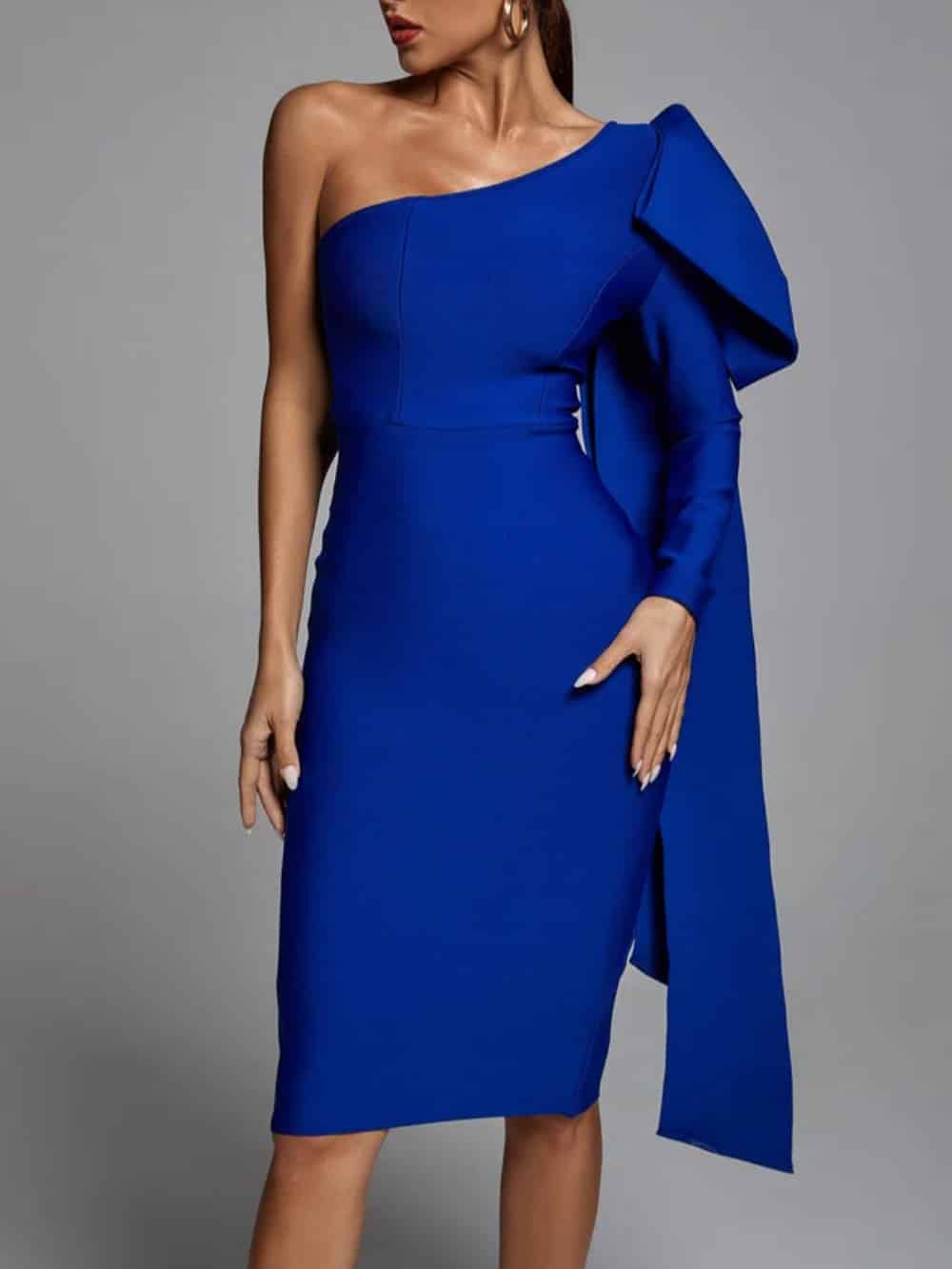 Abbey Blue One-Shoulder Bandage Dress