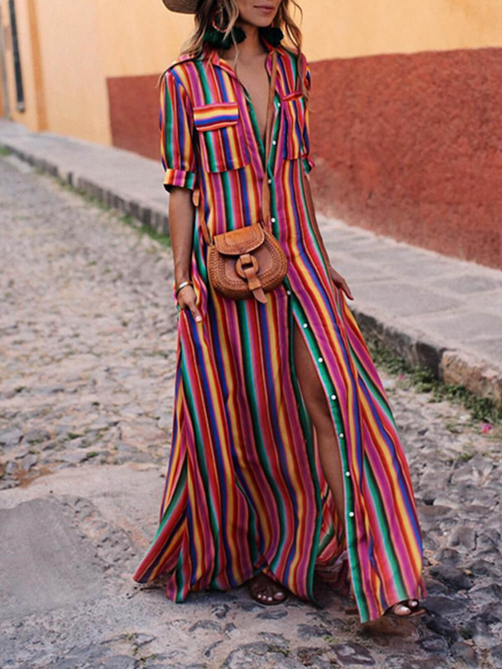 Effortless Casual Striped Print Shirt Maxi Skirt – All-Day Style
