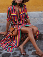 Effortless Casual Striped Print Shirt Maxi Skirt – All-Day Style