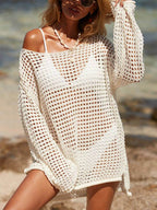 Chic Cutout Knitted Beach Cover-Up for Bikini with Sun Protection