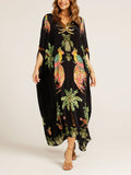 Unique Drop-Shoulder Dress with Tropical Coconut Tree Print