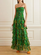 Floral-Print Strapless Layered Bandeau Maxi Dress