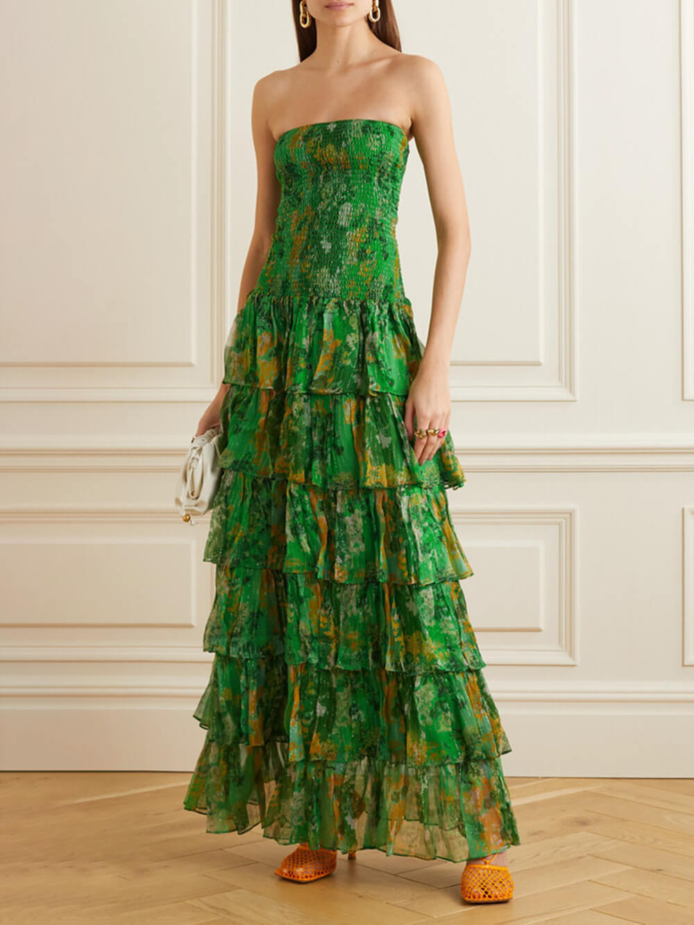 Floral-Print Strapless Layered Bandeau Maxi Dress
