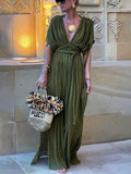 Kimono-Draped Maxi Dress with Braided Details and Slit - Beach Cover-Up