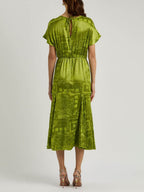 Luxurious Satin Midi Dress with a Unique Jacquard Print