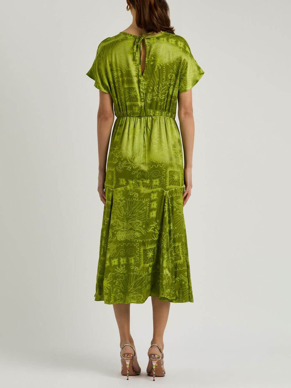 Luxurious Satin Midi Dress with a Unique Jacquard Print