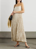 Stunning Pleated Maxi Dress with Elegant Suspender Straps