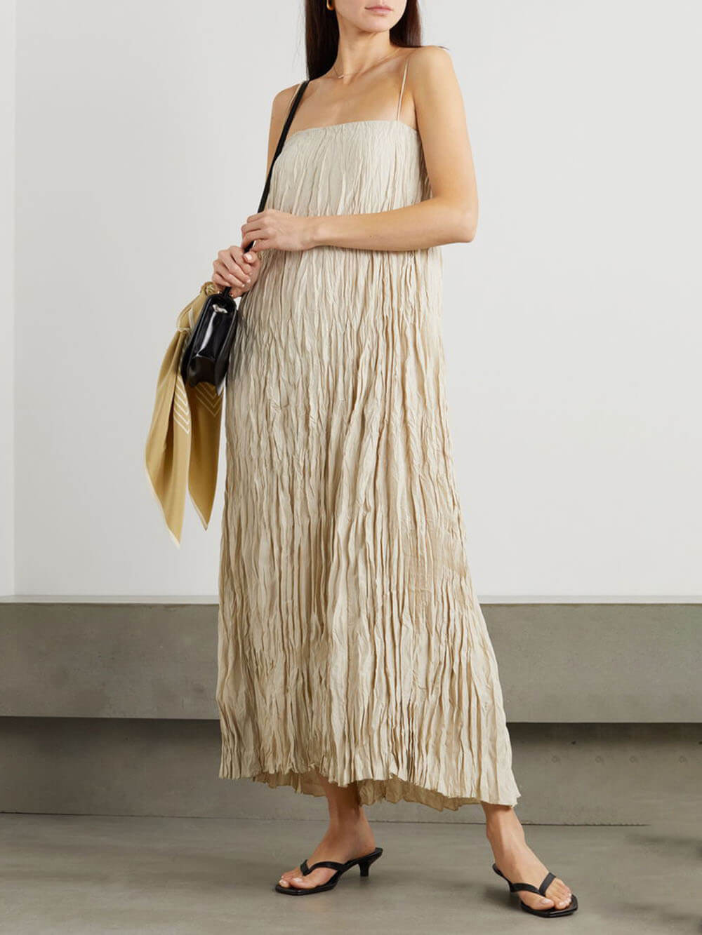 Stunning Pleated Maxi Dress with Elegant Suspender Straps