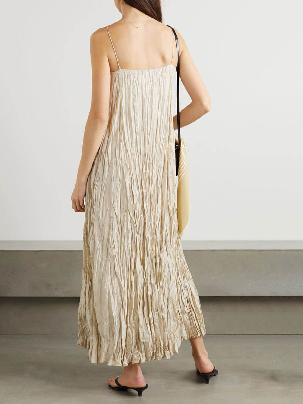 Stunning Pleated Maxi Dress with Elegant Suspender Straps
