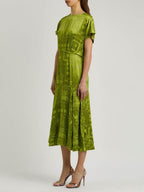 Luxurious Satin Midi Dress with a Unique Jacquard Print