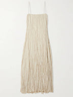 Stunning Pleated Maxi Dress with Elegant Suspender Straps