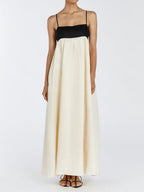 Black and White Patchwork Maxi Dress with Suspender Straps - Loose, Flowy Fit
